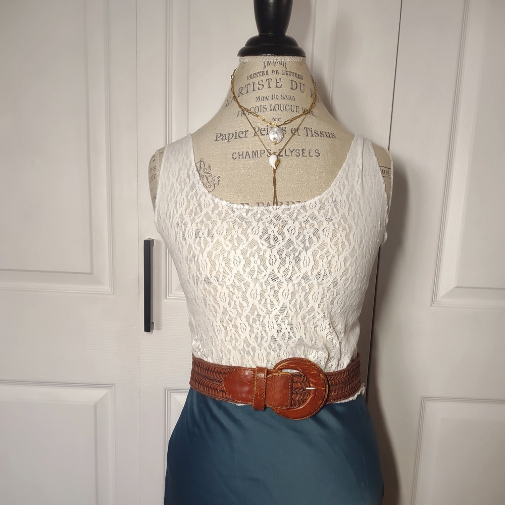 NWOT Vintage Antique White Floral Stretch Lace Cropped Edwardian Tank Top| S